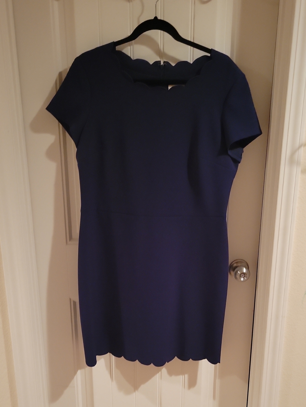 Maison Jules Navy Scallop-Edge Short Sleeve Dress